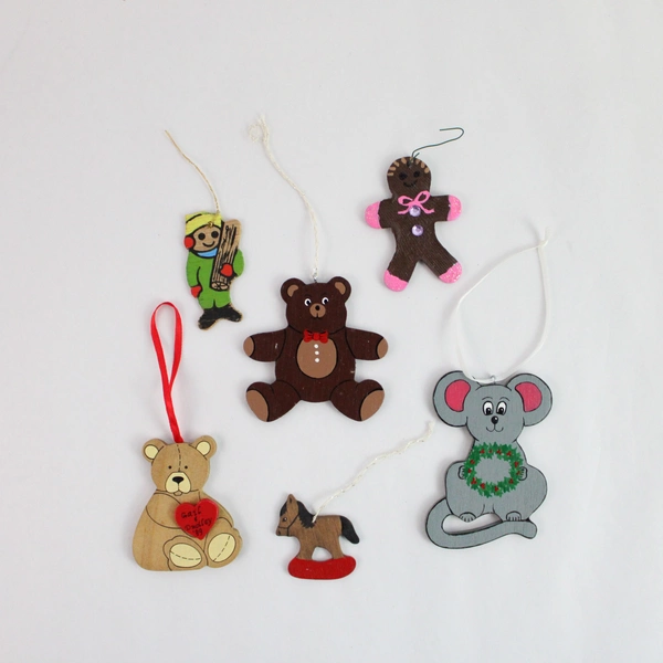 Lot of 6 Unique Wooden & Ceramic Christmas Hanging Ornaments
