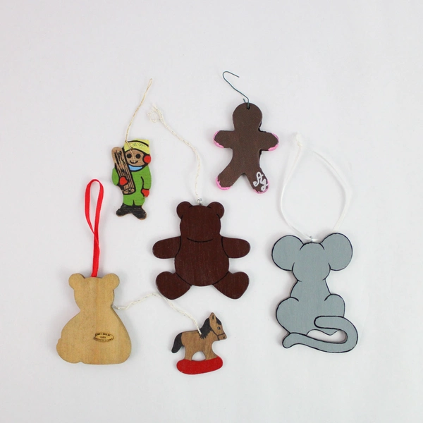 Lot of 6 Unique Wooden & Ceramic Christmas Hanging Ornaments