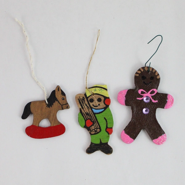 Lot of 6 Unique Wooden & Ceramic Christmas Hanging Ornaments