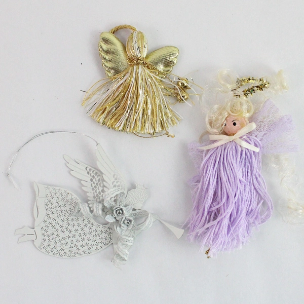 Lot of 3 Unique Angel Christmas Tree Ornaments - Festive Holiday Decor