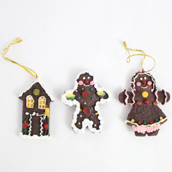 Lot of 3 Gingerbread Christmas Tree Ornaments - Festive Holiday Decor