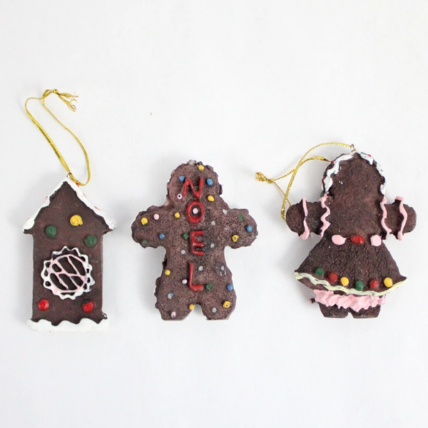 Lot of 3 Gingerbread Christmas Tree Ornaments - Festive Holiday Decor