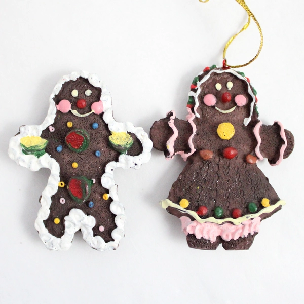 Lot of 3 Gingerbread Christmas Tree Ornaments - Festive Holiday Decor