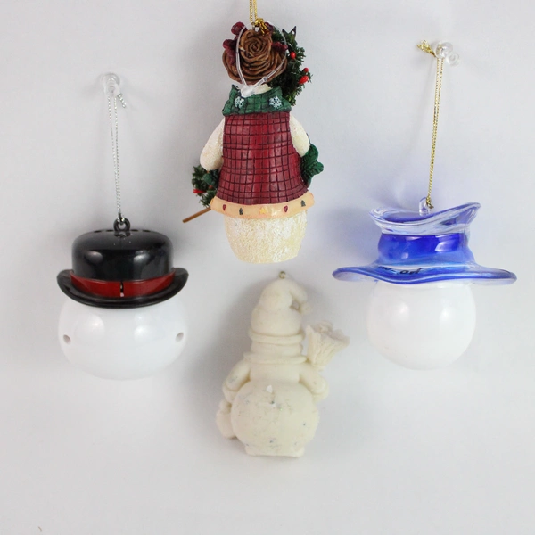 Lot of 4 Snowman Christmas Tree Ornaments - Whimsical Holiday Decor