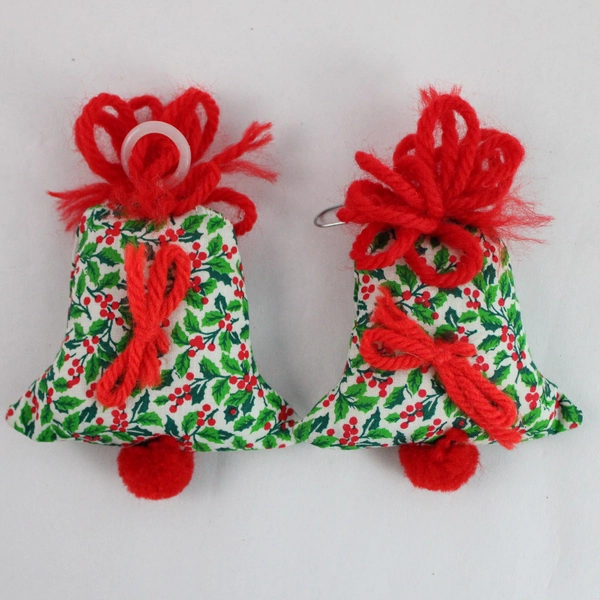 Lot of 4 Cloth Felt Christmas Bells & Tree Ornaments - Holiday Decor