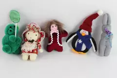 Lot of 5 Fabric Christmas Tree Ornaments - Unique Holiday Decor