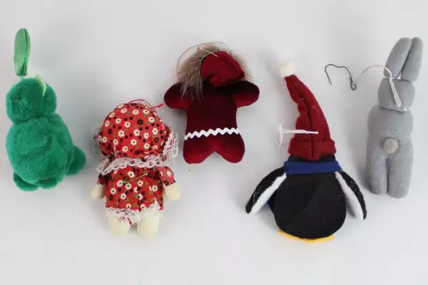 Lot of 5 Fabric Christmas Tree Ornaments - Unique Holiday Decor