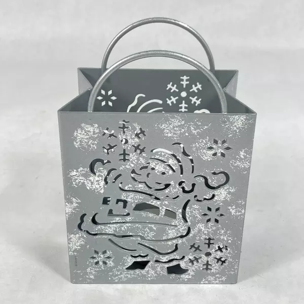 Santa & Snowflakes Metal Tealight Candle Holder - Christmas Decor