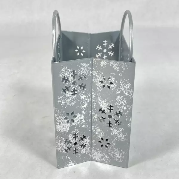 Santa & Snowflakes Metal Tealight Candle Holder - Christmas Decor