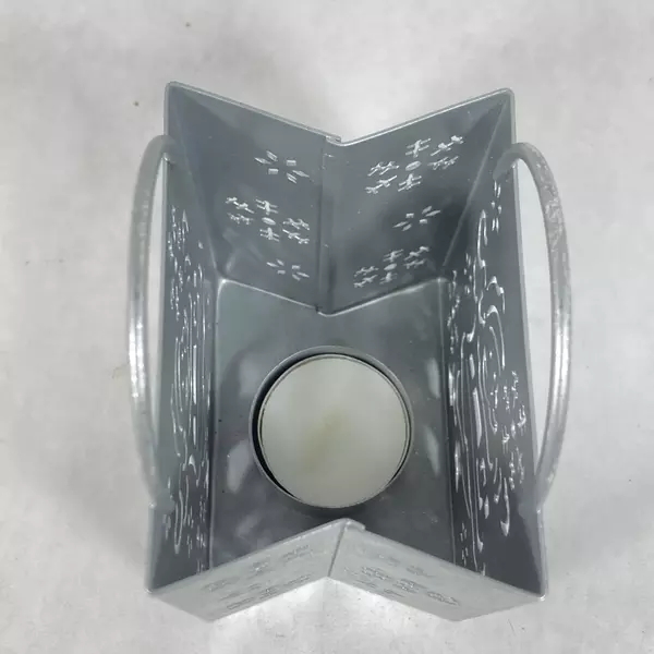 Santa & Snowflakes Metal Tealight Candle Holder - Christmas Decor