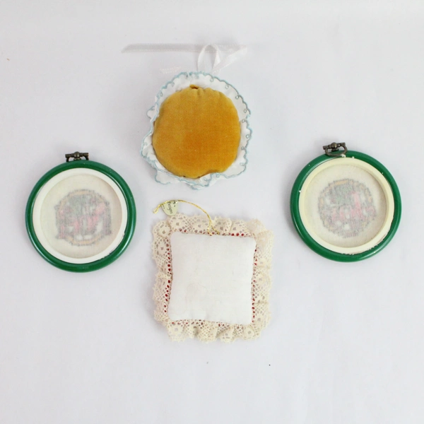 Lot of 4 Embroidered Christmas Ornaments - Angel, Joy & Noël Designs