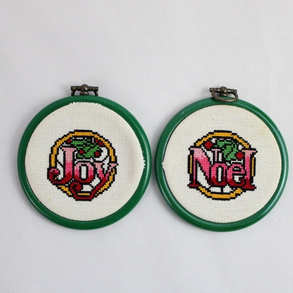 Lot of 4 Embroidered Christmas Ornaments - Angel, Joy & Noël Designs