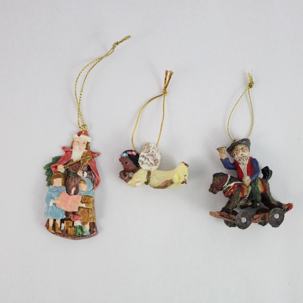 Lot of 3 Porcelain Christmas Ornaments - Angel, Santa & More - Pre-Owned
