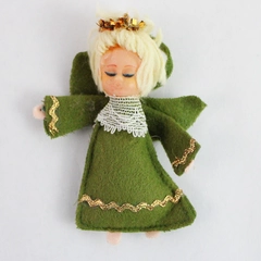 Vintage Baby Angel Ornament Green & Gold Robes Christmas Tree Decor