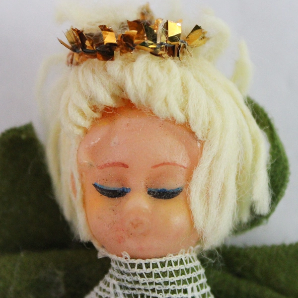 Vintage Baby Angel Ornament Green & Gold Robes Christmas Tree Decor