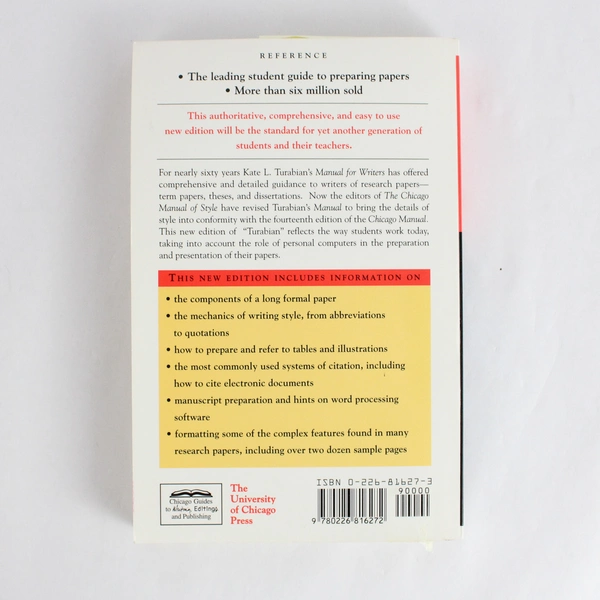 A Manual for Writers by Kate L. Turabian 1996 University of Chicago 6th Ed PB