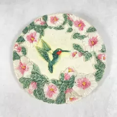 1997 Popular Imports Hummingbird & Flowers Plaque 5.25" Pre-Owned Stains