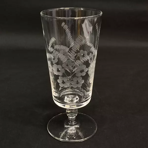 Etched Crystal Floral Footed Iced Tea Highball Glass 6.75"