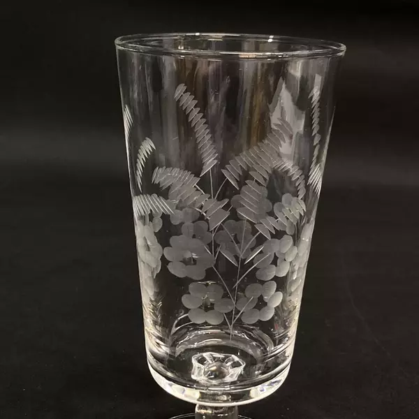 Etched Crystal Floral Footed Iced Tea Highball Glass 6.75"
