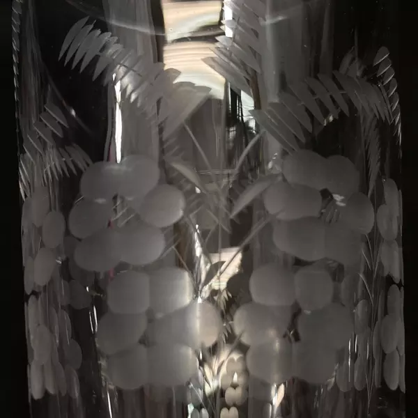 Etched Crystal Floral Footed Iced Tea Highball Glass 6.75"