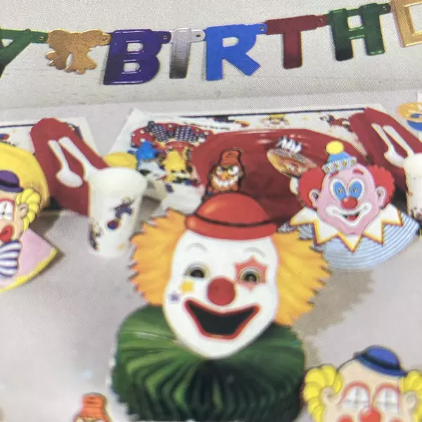Vtg Sears Clown Themed Birthday Party Box 27506 Cups Silverware Toys And More