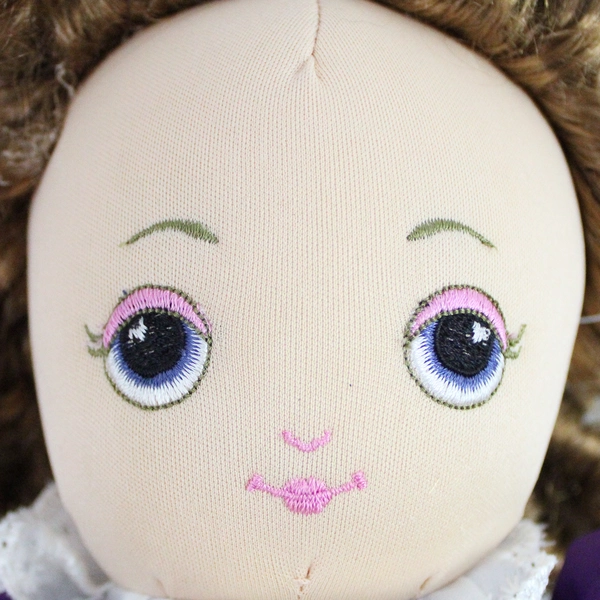 Sugar Loaf Birthday Babies 16" Doll Purple Dress Brown Curly Hair