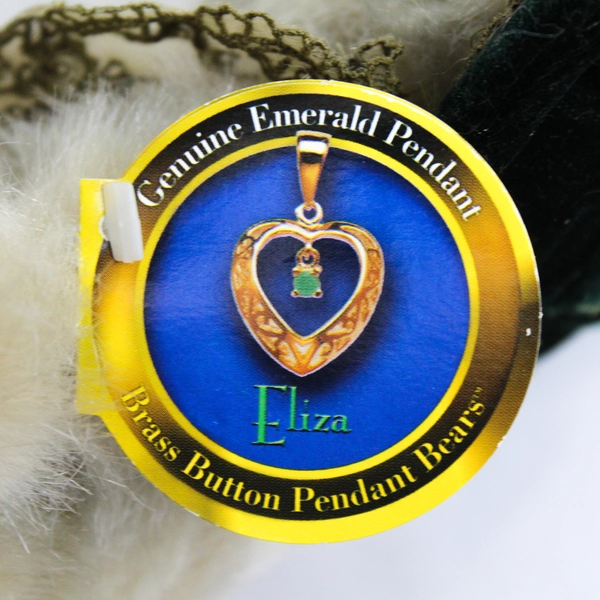 2000 Pickford Bears Brass Button Collection Eliza With Real Emerald Pendant