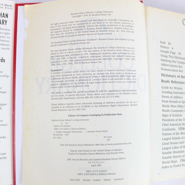 Random House Webster's College Dictionary 2001 Second Revised & Updated HC DJ