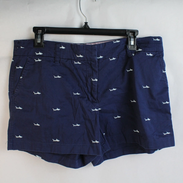 British Khaki Navy Blue Embroidered Shark Design Chino Shorts Women's 12