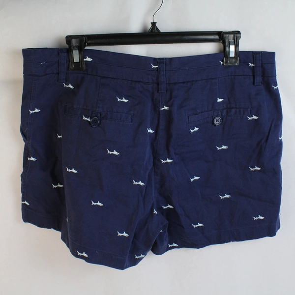 British Khaki Navy Blue Embroidered Shark Design Chino Shorts Women's 12
