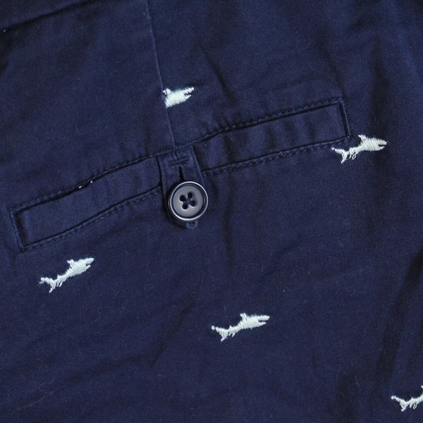 British Khaki Navy Blue Embroidered Shark Design Chino Shorts Women's 12