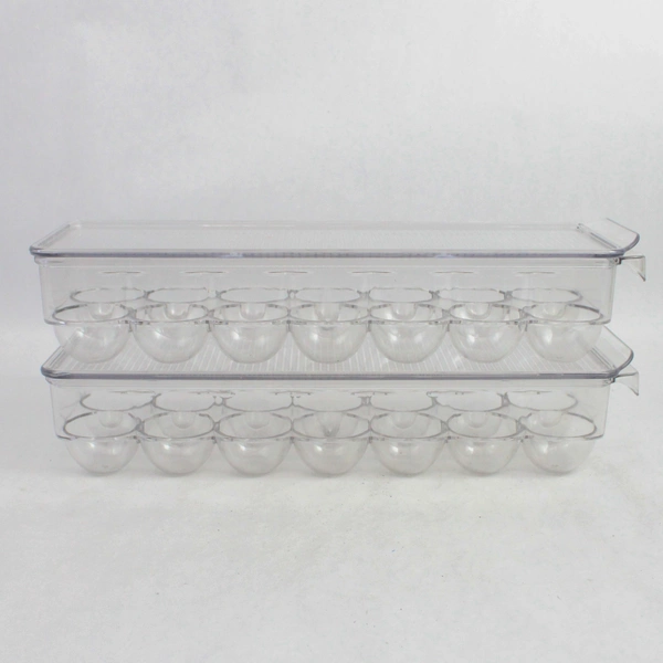 Lot of 2 Mainstays Clear Plastic Egg Holder for Refrigerator (Holds 14 Eggs)
