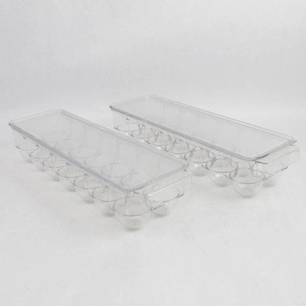 Lot of 2 Mainstays Clear Plastic Egg Holder for Refrigerator (Holds 14 Eggs)