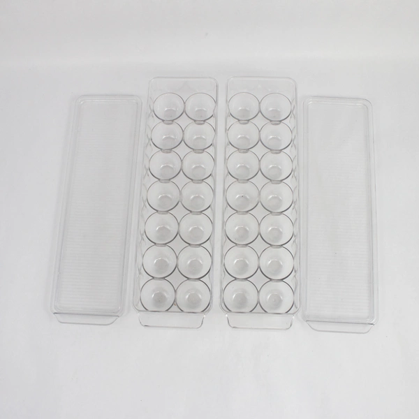 Lot of 2 Mainstays Clear Plastic Egg Holder for Refrigerator (Holds 14 Eggs)
