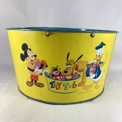 Vintage Walt Disney Productions Litho Picture Metal Toy Tub Mickey Pluto Donald
