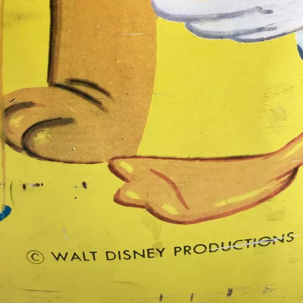 Vintage Walt Disney Productions Litho Picture Metal Toy Tub Mickey Pluto Donald
