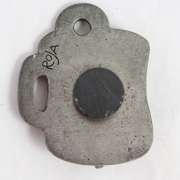 ROJA Artist Cast Pewter Silver Tone Coffee Mug Fridge Magnet 2.25"