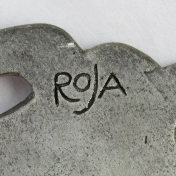 ROJA Artist Cast Pewter Silver Tone Coffee Mug Fridge Magnet 2.25"