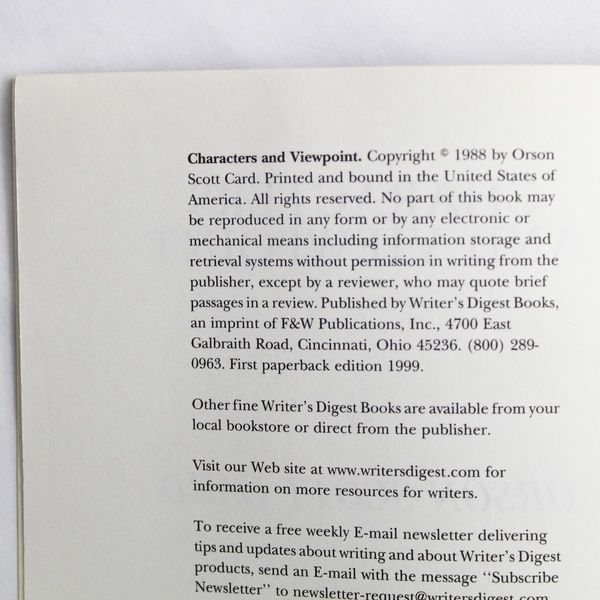 Elements of Fiction Writing Ser. by Orson Scott Card 1999 Paperback