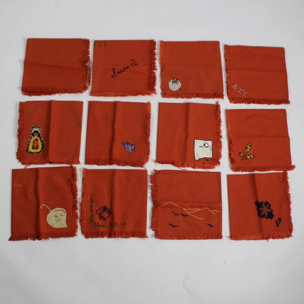 Lot of 12 Hand Embroidered Cloth Napkins Square Pumpkin Orange 15.5" x 15.5"