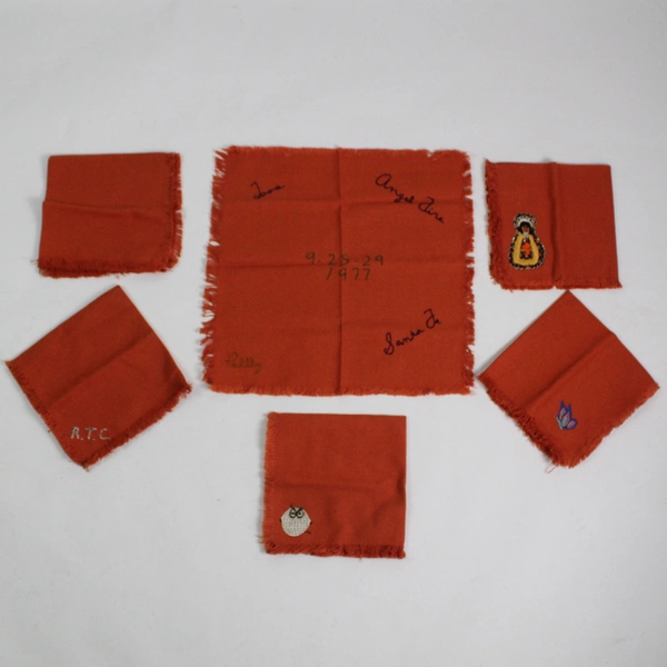 Lot of 12 Hand Embroidered Cloth Napkins Square Pumpkin Orange 15.5" x 15.5"