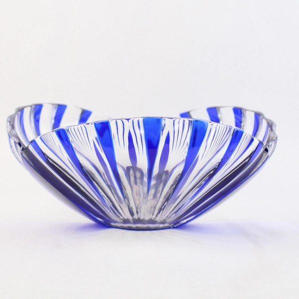 Nachtmann Cobalt Blue and Clear Paneled Crystal Bowl