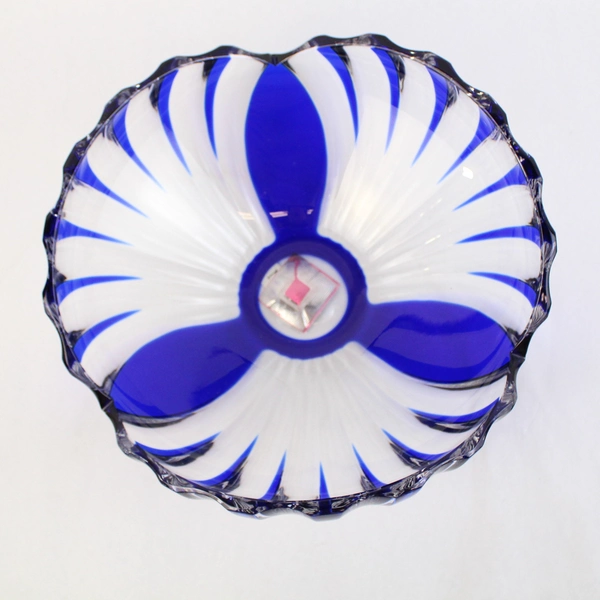 Nachtmann Cobalt Blue and Clear Paneled Crystal Bowl