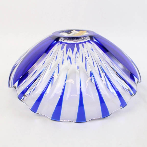 Nachtmann Cobalt Blue and Clear Paneled Crystal Bowl