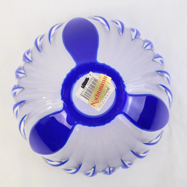 Nachtmann Cobalt Blue and Clear Paneled Crystal Bowl