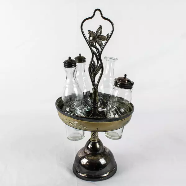 Antique William Rogers MFG Co. Spinning Silver Plate Cruet Caddy