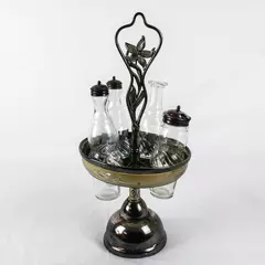 Antique William Rogers MFG Co. Spinning Silver Plate Cruet Caddy