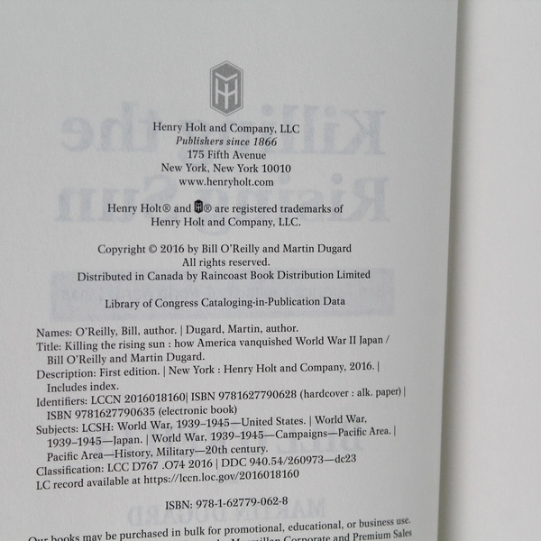 Killing the Rising Sun How America Vanquished World War II Bill O'Reilly 2016
