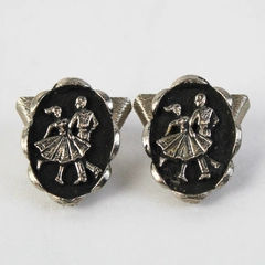 Pair of Vintage Square Dancing Collar Tips Round Silver with Black Background