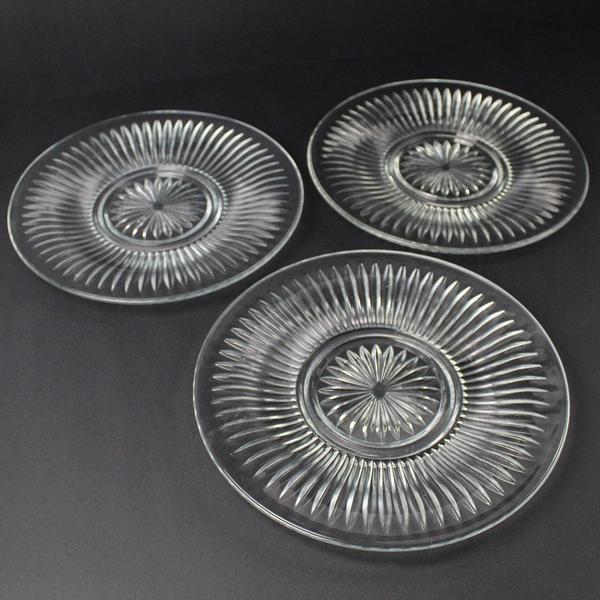 Set of 3 Vintage Clear Starburst Pattern Plates 10 Inch